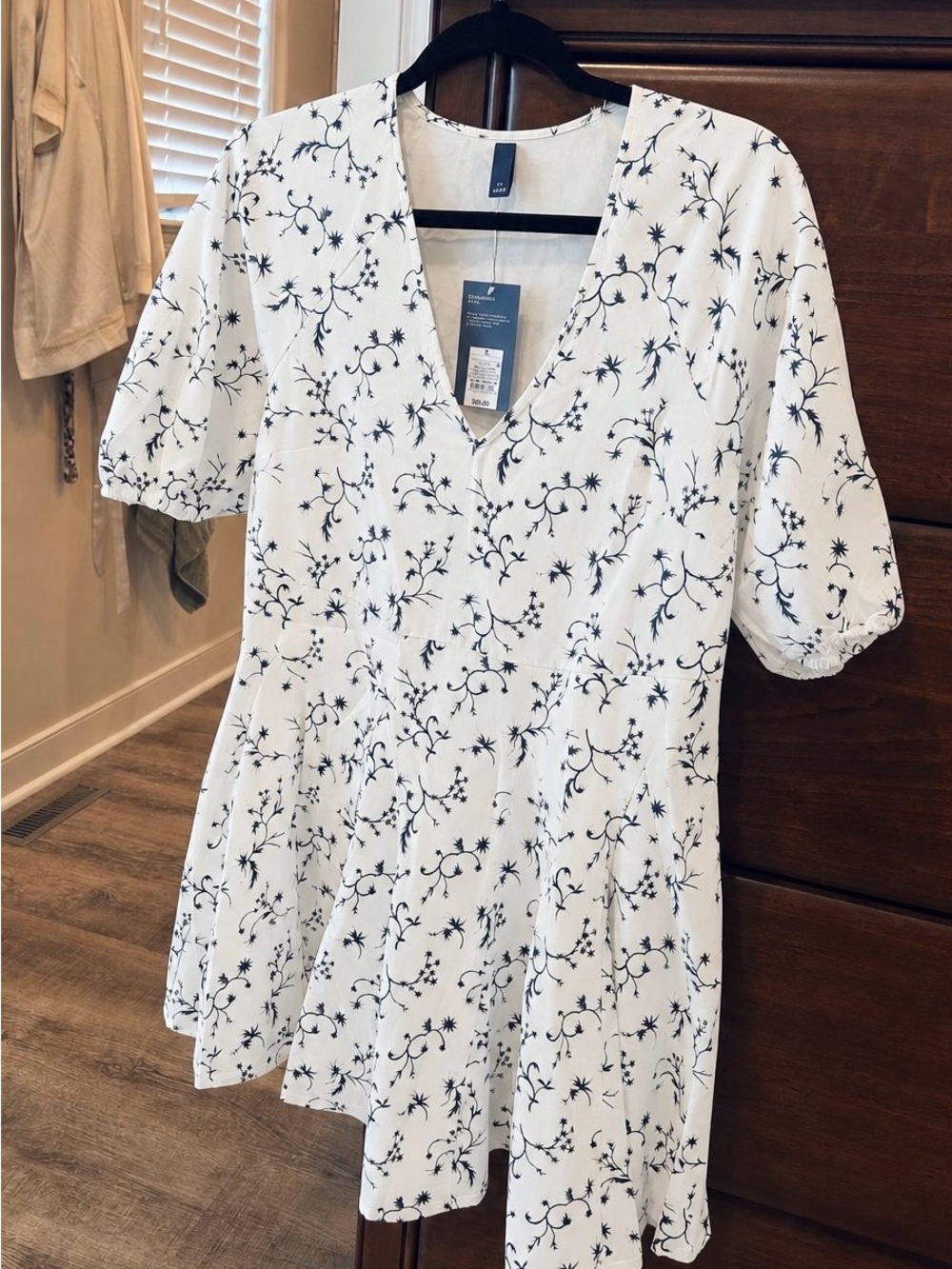 Universal Thread White Dress with Navy Floral Print